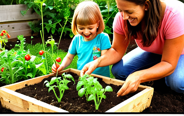 **

A child happily gardening with a parent. They are planting seeds in a small garden bed filled with various vegetables like cherry tomatoes and lettuce. The sun is shining, and they are both smiling. Close up on seed packet shows high germination rate.

**